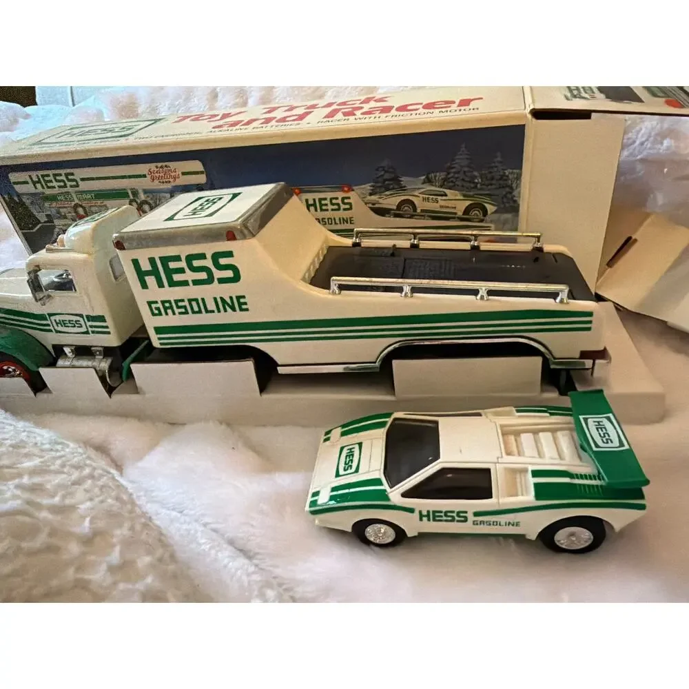 Vintage 1991 HESS Toy Truck & Friction Racer Car w/ Original Box Set